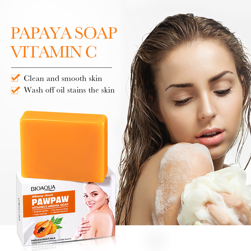 Bioaoua Papaya Vitamin C Brightening White Soap, Handmade Soap, Fragrant Soap  |   Hair & Body Care